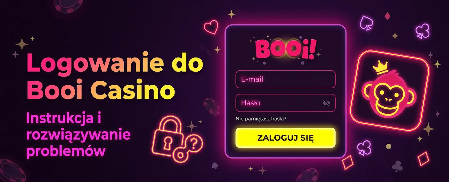 Logowanie do Booi Casino – ekran logowania z instrukcją i rozwiązywaniem problemów z dostępem.