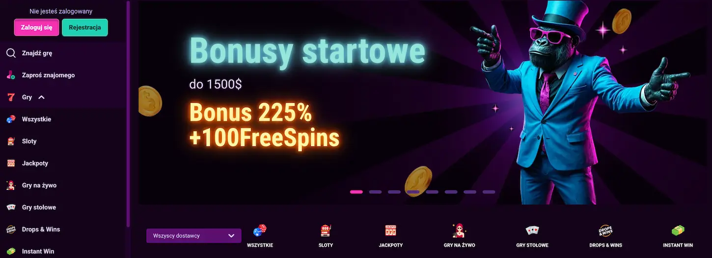 Booi Casino – strona główna z bonusem powitalnym, slotami, jackpotami i grami na żywo.